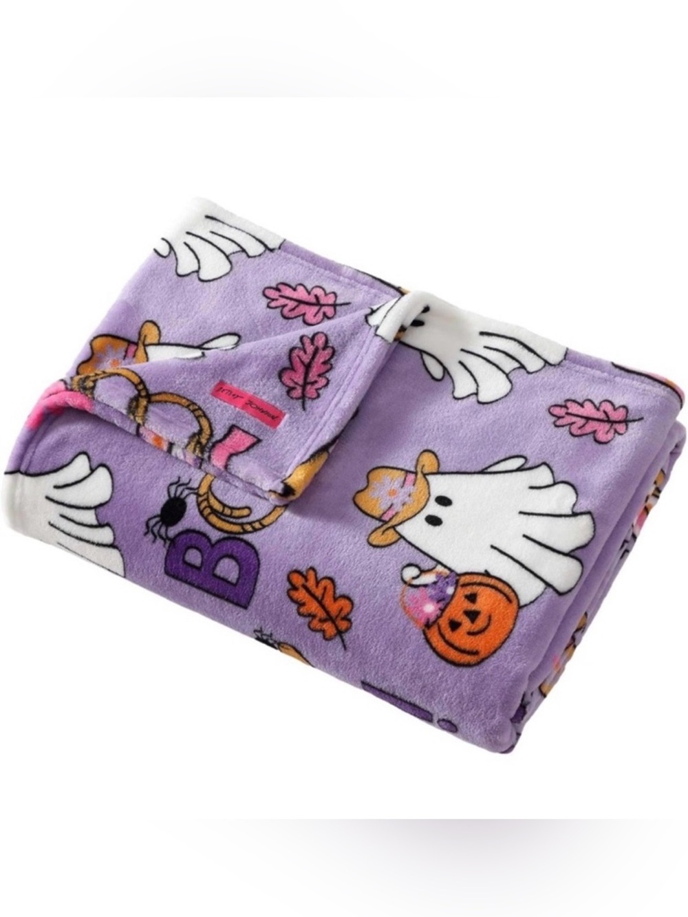 Betsey Johnson throw blanket purple “Howdy Ghouls” ghosts wearing cowboy hats
